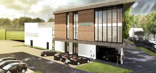 DESIGN OF WAREHOUSE HALL WITH CONTAINER SOCIAL AND OFFICE BACKUP BY SPAWEX IN PŁOCK AT ZGLENICKIEGO STREET.